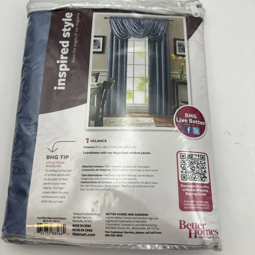 Better Homes and‎ Gardens Lined Window Valances (Set of 2) Steel Blue Maya